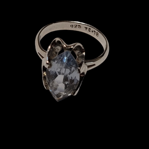 VINTAGE .925 Scalloped Sterling 5 Carat Marquise Cut Aquamarine Stone - Picture 12 of 15